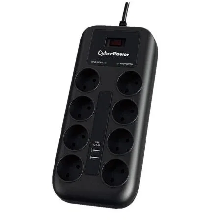 Cyberpower Regleta P0820SUD0-DE con 8 Tomas de Corriente y 2 USB Negra Cyberpower Regleta P0820SUD0-DE con 8 Tomas de Corriente y 2 USB Negra